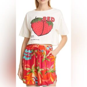 Farm RIO Color Therapy Strawberry Cropped T Shirt in Off White, Size XS